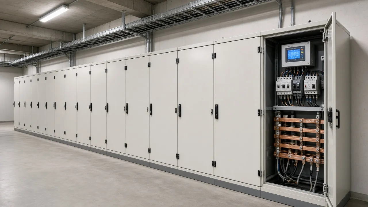 Factory main switchroom with energy meter and switchgear